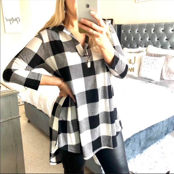 Boujee Boutique Tops - Black & White Buffalo Plaid Tunic Top